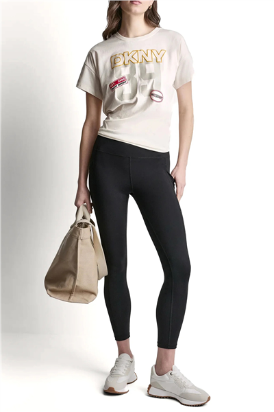 DKNY Kadın Dkny Sport Campus Pa Bisiklet Yaka T-Shirt Krem