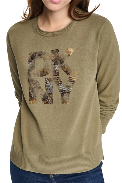 DKNY Kadın Long Sleeve Crew Nec Triko Yeşil