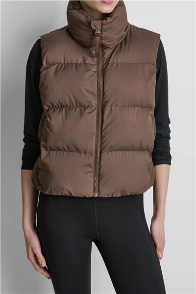 DKNY Kadın Printed Mock Neck Vest Şişme Yelek Kahverengi