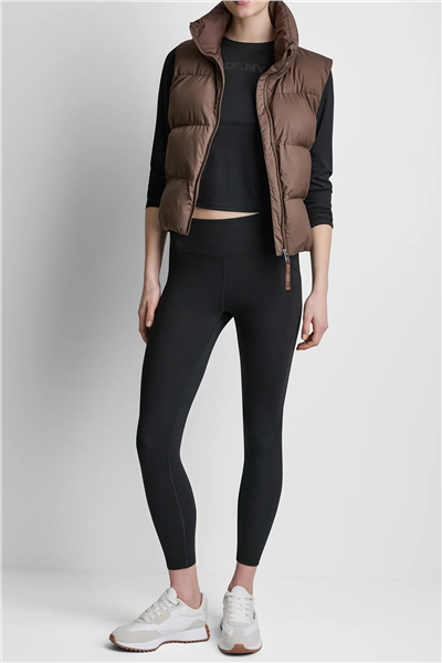 DKNY Kadın Printed Mock Neck Vest Şişme Yelek Kahverengi