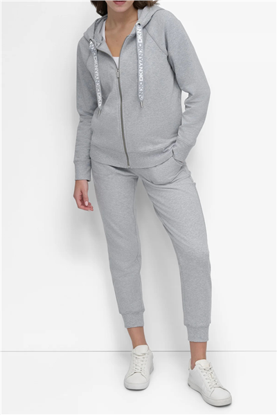 DKNY Kadın Two Tne Logo Zip Jkt Kapüşonlu Sweatshirt Gri