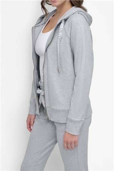DKNY Kadın Two Tne Logo Zip Jkt Kapüşonlu Sweatshirt Gri