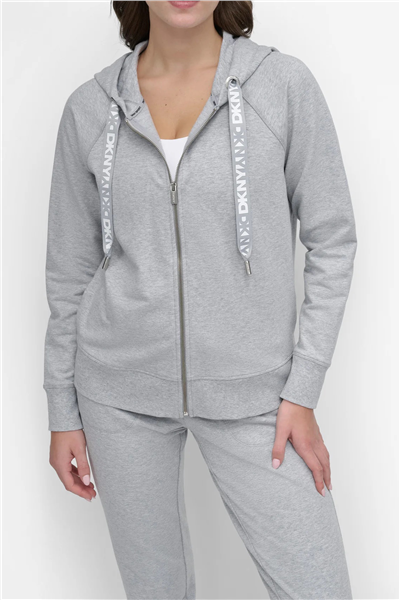DKNY Kadın Two Tne Logo Zip Jkt Kapüşonlu Sweatshirt Gri