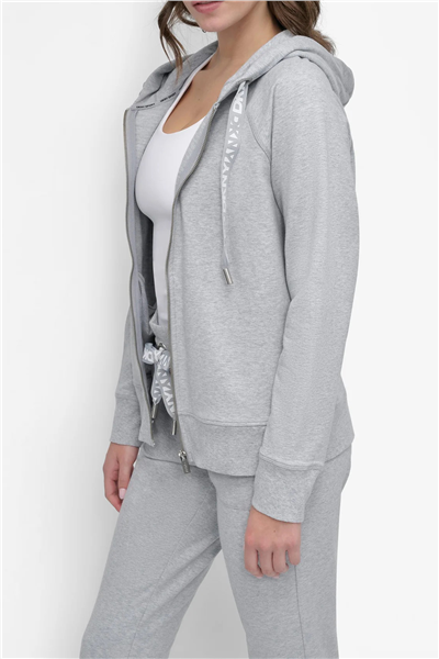 DKNY Kadın Two Tne Logo Zip Jkt Kapüşonlu Sweatshirt Gri