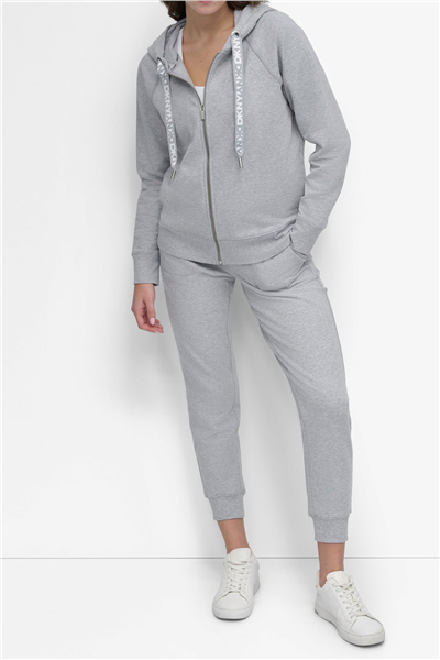 DKNY Kadın Two Tne Logo Zip Jkt Kapüşonlu Sweatshirt Gri