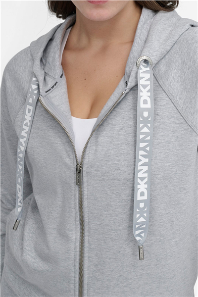 DKNY Kadın Two Tne Logo Zip Jkt Kapüşonlu Sweatshirt Gri