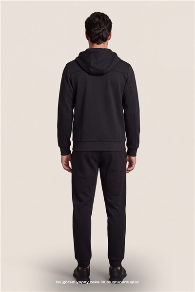 DKNY Logo Patch Hoodie Erkek Kapüşonlu Sweatshirt Siyah