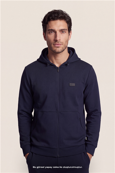 DKNY Logo Patch Hoodie Erkek Kapüşonlu Sweatshirt Lacivert