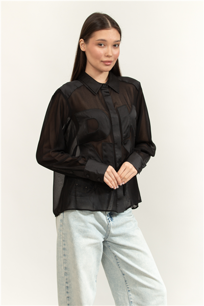 DKNY L/S Chiffon Logo Btt Kadın Gömlek