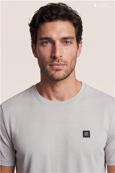 DKNY Metal Logo Tee Erkek Bisiklet Yaka T-Shirt Taş Rengi