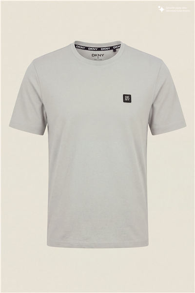 DKNY Metal Logo Tee Erkek Bisiklet Yaka T-Shirt Taş Rengi