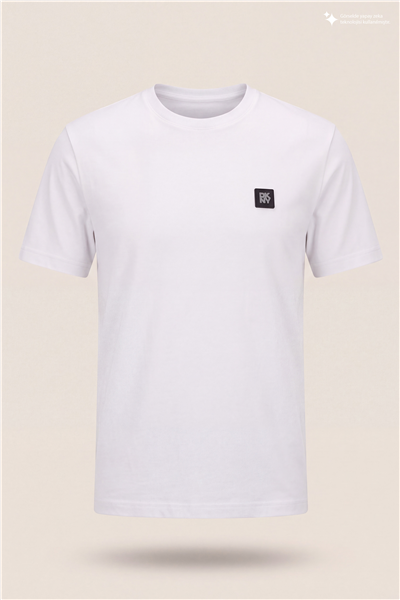DKNY Metal Logo Tee Erkek Bisiklet Yaka T-Shirt Beyaz