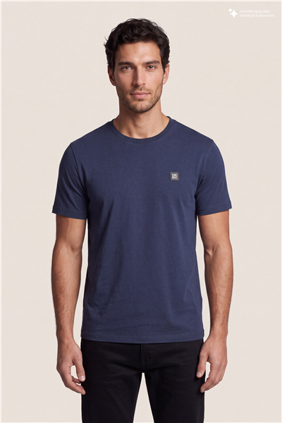 DKNY Metal Logo Tee Erkek Bisiklet Yaka T-Shirt Lacivert