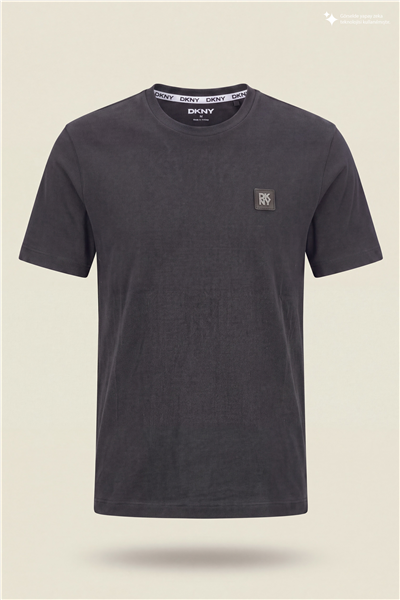 DKNY Metal Logo Tee Erkek Bisiklet Yaka T-Shirt Siyah