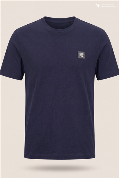 DKNY Metal Logo Tee Erkek Bisiklet Yaka T-Shirt Lacivert