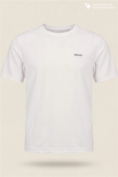 DKNY Minimal Logo Tee Erkek Bisiklet Yaka T-Shirt Beyaz