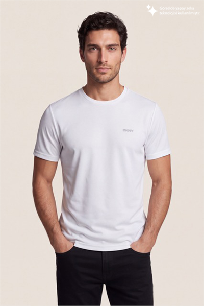 DKNY Minimal Logo Tee Erkek Bisiklet Yaka T-Shirt Beyaz