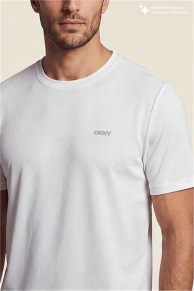 DKNY Minimal Logo Tee Erkek Bisiklet Yaka T-Shirt Beyaz