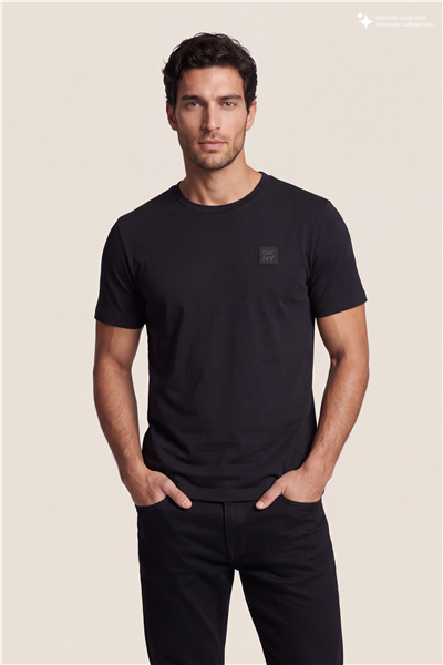 DKNY Patch Logo Tee Erkek Bisiklet Yaka T-Shirt Siyah