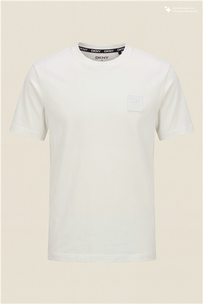 DKNY Patch Logo Tee Erkek Bisiklet Yaka T-Shirt Beyaz