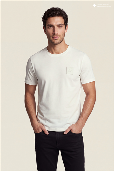 DKNY Patch Logo Tee Erkek Bisiklet Yaka T-Shirt Beyaz