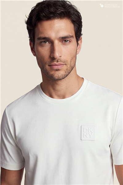 DKNY Patch Logo Tee Erkek Bisiklet Yaka T-Shirt Beyaz