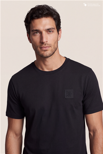 DKNY Patch Logo Tee Erkek Bisiklet Yaka T-Shirt Siyah