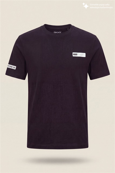 DKNY PU Logo Tee Erkek Bisiklet Yaka T-Shirt Siyah
