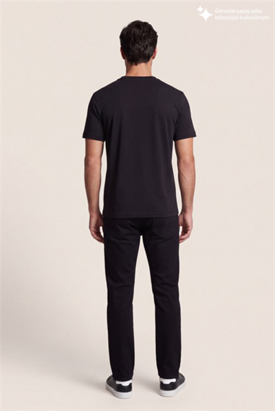 DKNY PU Logo Tee Erkek Bisiklet Yaka T-Shirt Siyah