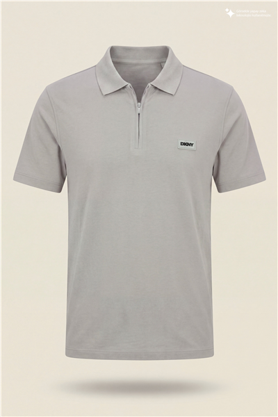 DKNY Quarter Zip Polo Erkek Polo Yaka T-Shirt Taş Rengi