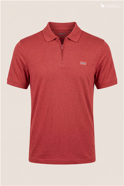 DKNY Quarter Zip Polo Erkek Polo Yaka T-Shirt Kiremit