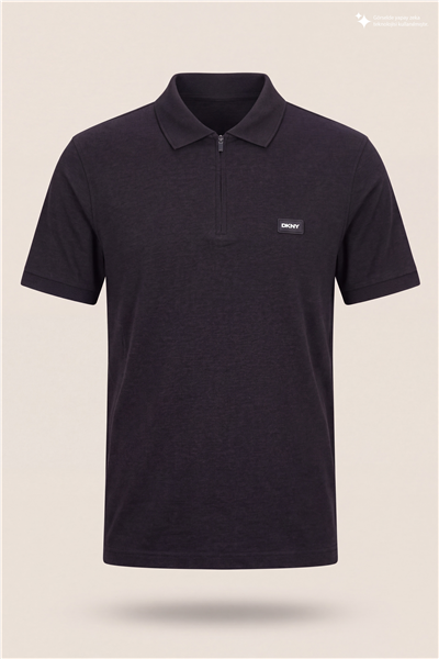 DKNY Quarter Zip Polo Erkek Polo Yaka T-Shirt Siyah
