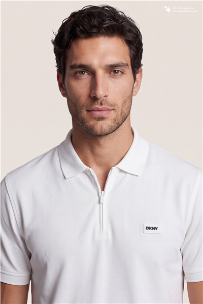 DKNY Quarter Zip Polo Erkek Polo Yaka T-Shirt Beyaz