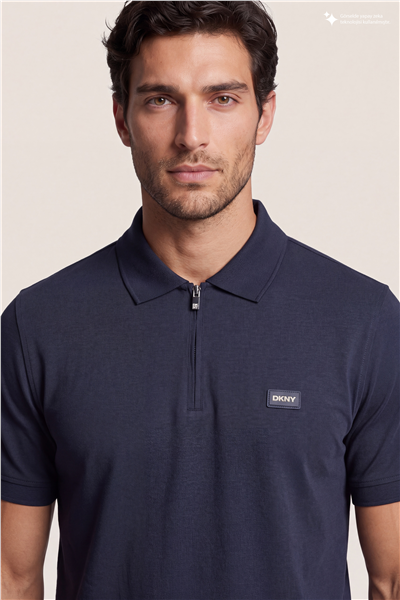 DKNY Quarter Zip Polo Erkek Polo Yaka T-Shirt Lacivert