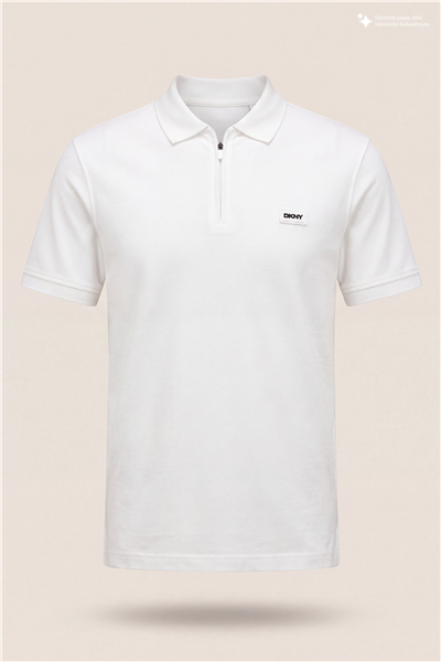DKNY Quarter Zip Polo Erkek Polo Yaka T-Shirt Beyaz