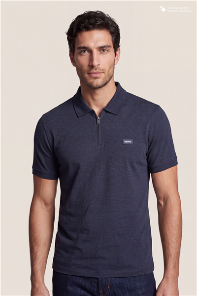 DKNY Quarter Zip Polo Erkek Polo Yaka T-Shirt Lacivert