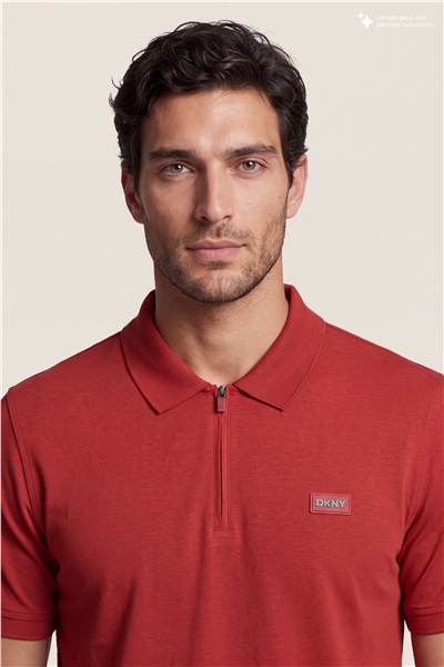 DKNY Quarter Zip Polo Erkek Polo Yaka T-Shirt Kiremit
