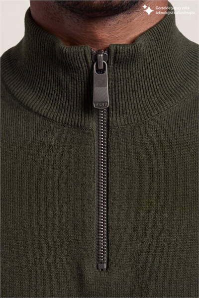 DKNY Quarter-Zip Ribbed Knit Sweater Erkek Triko