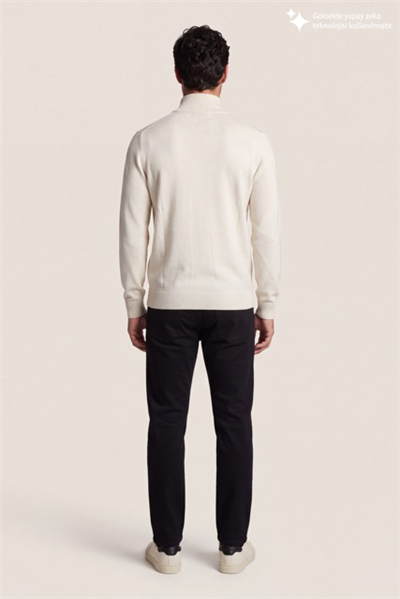 DKNY Quarter-Zip Ribbed Knit Sweater Erkek Triko Beyaz