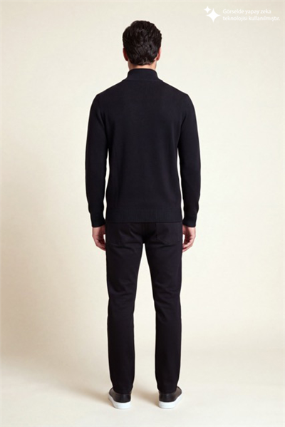 DKNY Quarter-Zip Ribbed Knit Sweater Erkek Triko Siyah