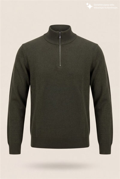 DKNY Quarter-Zip Ribbed Knit Sweater Erkek Triko