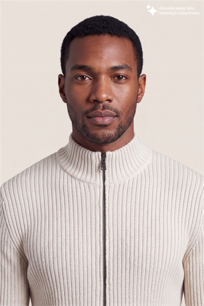 DKNY Ribbed Full-Zip Knit Sweater Erkek Triko Beyaz