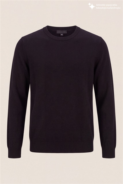 DKNY Ribbed Wool Blend Crew Sweater Erkek Triko Siyah