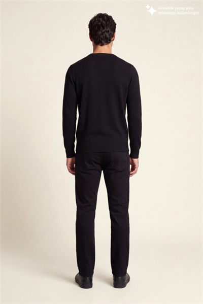 DKNY Ribbed Wool Blend Crew Sweater Erkek Triko Siyah