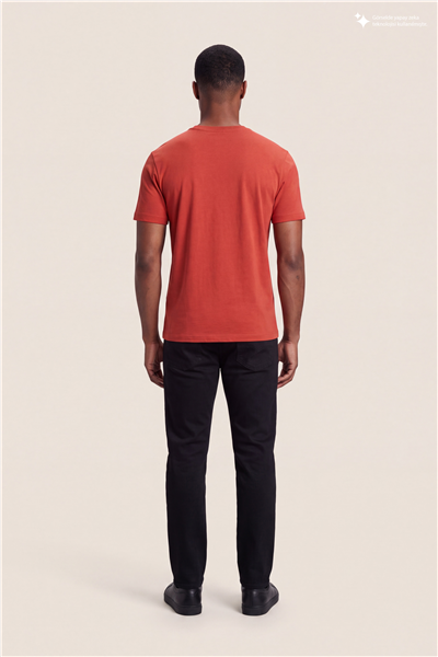 DKNY Silicone Logo Patch Tee Erkek Bisiklet Yaka T-Shirt Kiremit