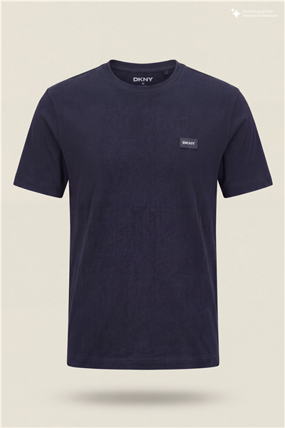 DKNY Silicone Logo Patch Tee Erkek Bisiklet Yaka T-Shirt Lacivert