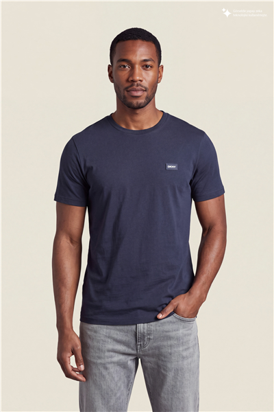 DKNY Silicone Logo Patch Tee Erkek Bisiklet Yaka T-Shirt Lacivert