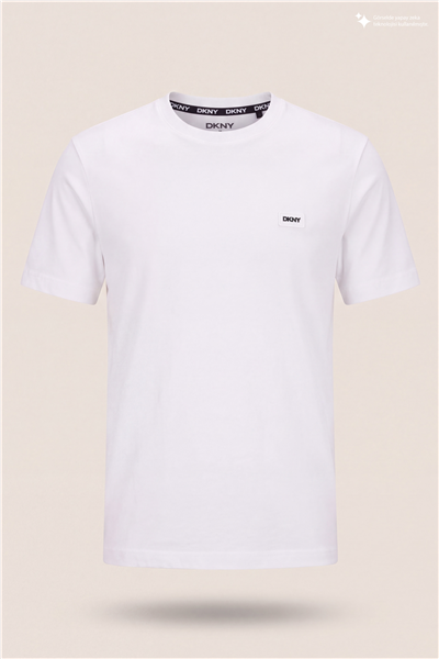 DKNY Silicone Logo Patch Tee Erkek Bisiklet Yaka T-Shirt Beyaz