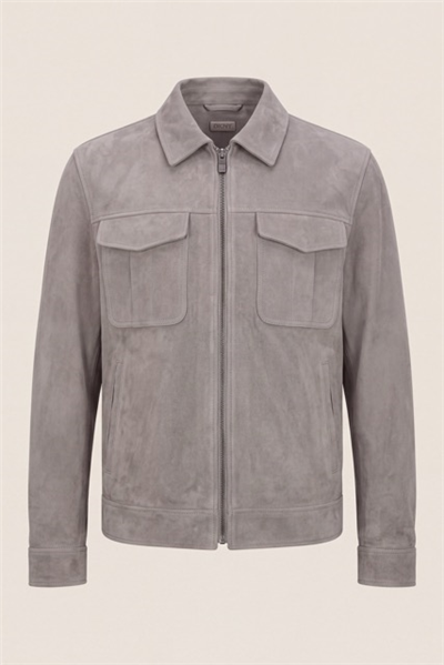DKNY Suede Leather Zip Overshirt Erkek Deri Mont Gri