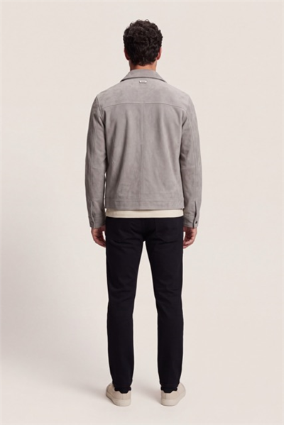 DKNY Suede Leather Zip Overshirt Erkek Deri Mont Gri
